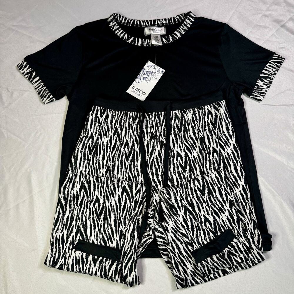 INTECO 2-Piece Zebra Print Lounge Set Women’s Small Soft Stretch Pajamas -NWT